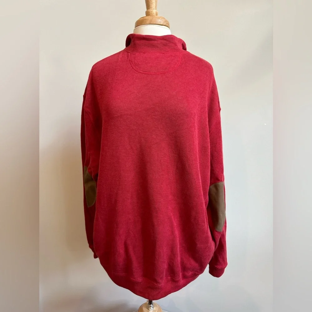 Cremieux 1/4 zip long sleeve suede patch detail sweater size Medium